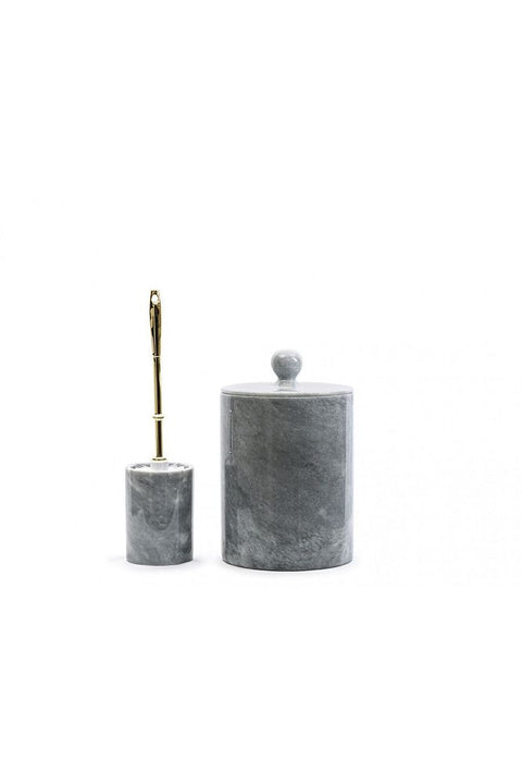 Gray Marble Trash Can and Gray Marble Toilet Brush Holder Gold