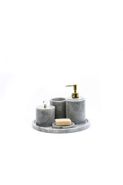 5 Piece Gray Marble Round Shape Bathroom Set Gold