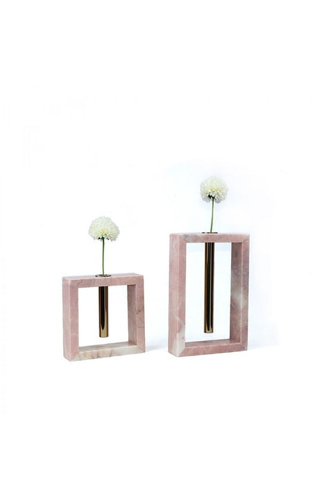 2'li Gold Metal Detaylı Pembe Mermer Obje