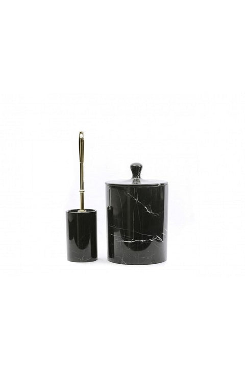 Marble Trash Can and Toros Marble Toilet Brush Holder Gold