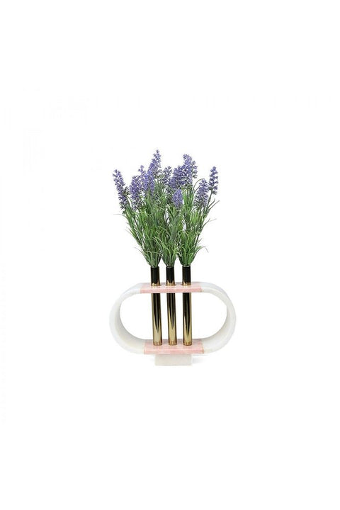 Gold Metal Detaylı Oval Pembe Mermer Obje