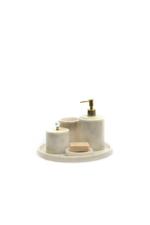 5 Piece White Marble Round Shape Bathroom Set Gold