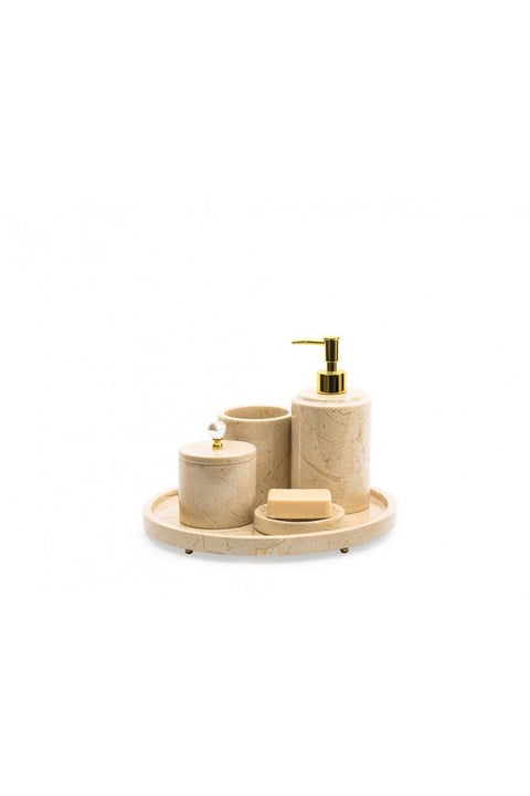 5-Piece Beige Marble Round Shape Bathroom Set Gold