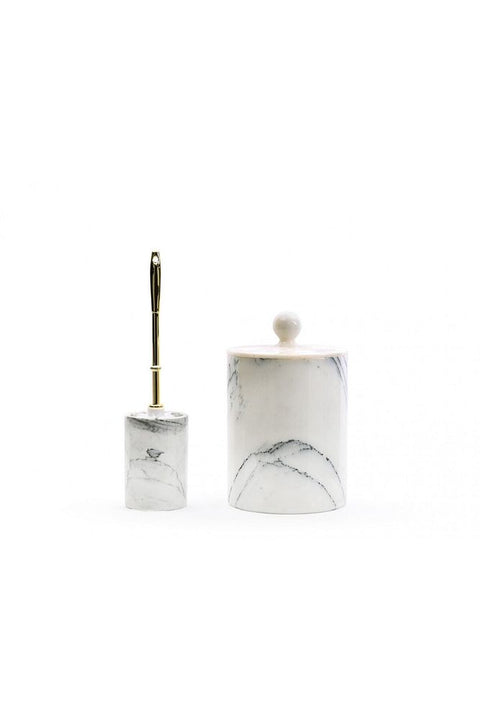 Lilac Marble Trash Can and Lilac Marble Toilet Brush Holder Gold