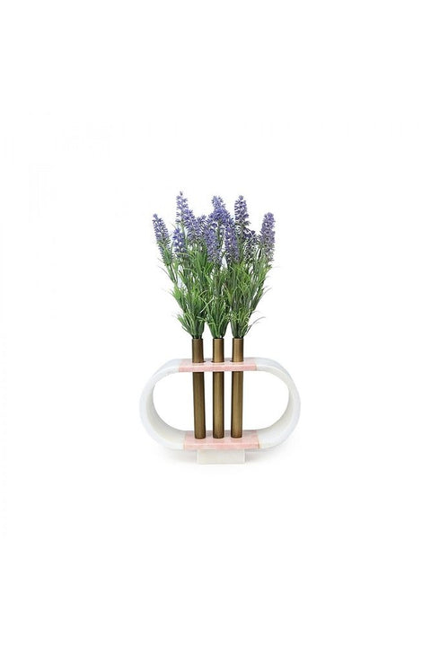 Eskitme Metal Detaylı Oval Pembe Mermer Obje