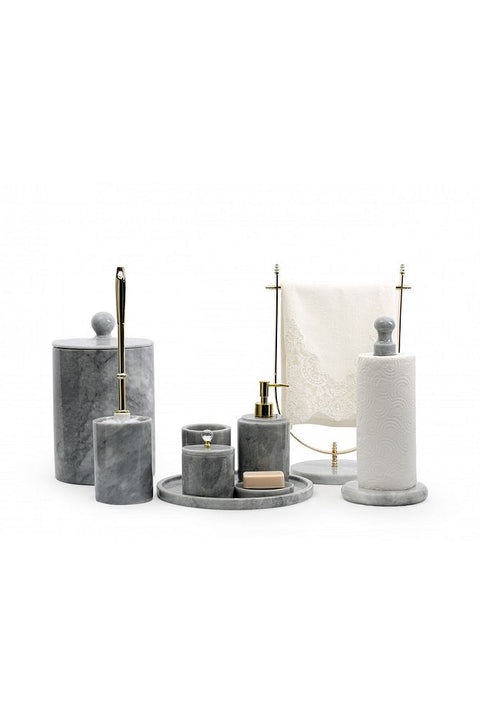 9 Piece Gray Marble Round Shape Bathroom Set Gold