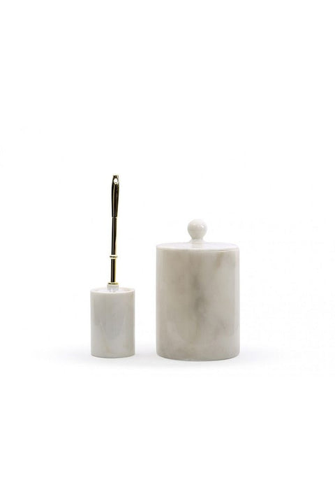 White Marble Trash Can and White Marble Toilet Brush Holder Gold