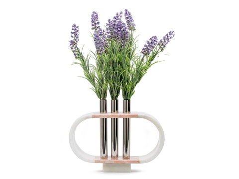 Metal Detaylı Oval Pembe Mermer Obje