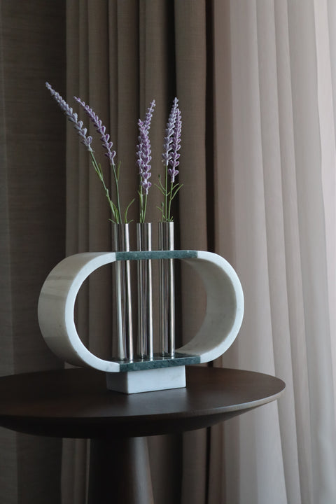 Metal Detaylı Oval Yeşil Mermer Obje
