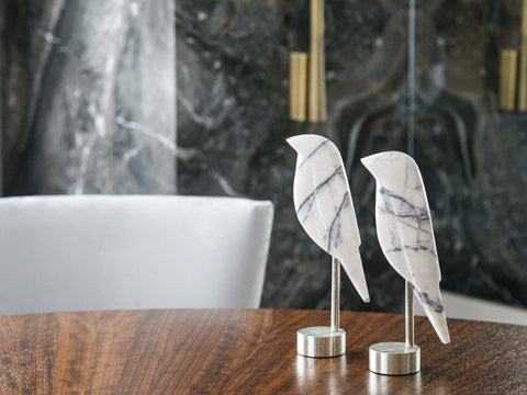 2'li Metal Ayaklı Lilac Mermer Kuş