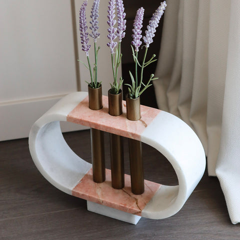 Eskitme Metal Detaylı Oval Pembe Mermer Obje