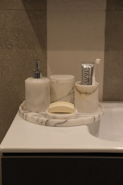 5-Piece Lilac Marble Round Shape Bathroom Set Gold