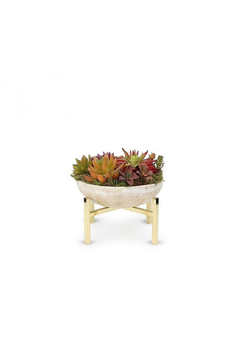 Gold Metal Leg Onyx Marble Flowerpot