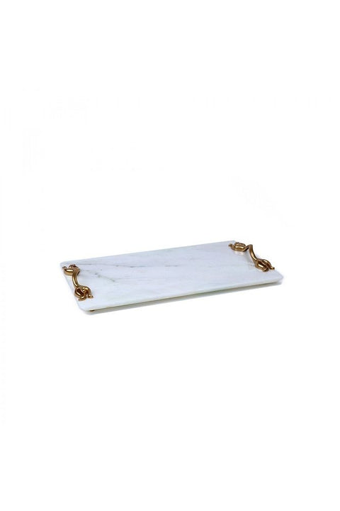 Gold Handled White Marble Tray Large