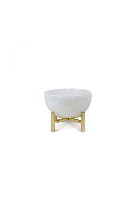 Gold Metal Footed White Marble Bowl Small