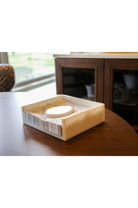 White Marble Square Napkin Holder