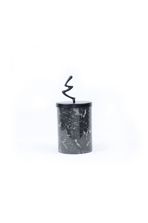 Akşehir Marble Candle Holder with Black Metal Lid