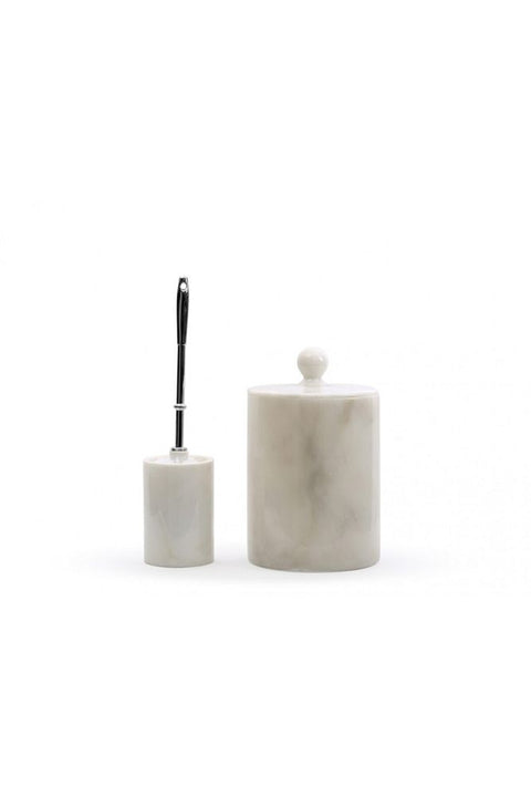 White Marble Trash Can and White Marble Toilet Brush Holder Chrome