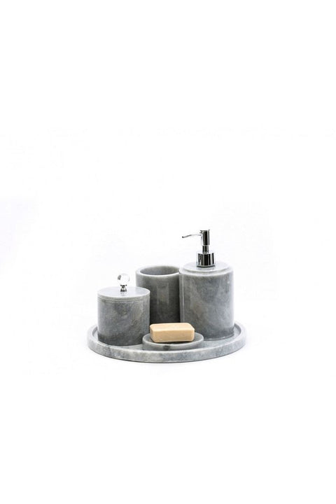 5-Piece Gray Marble Round Shape Bathroom Set Chrome