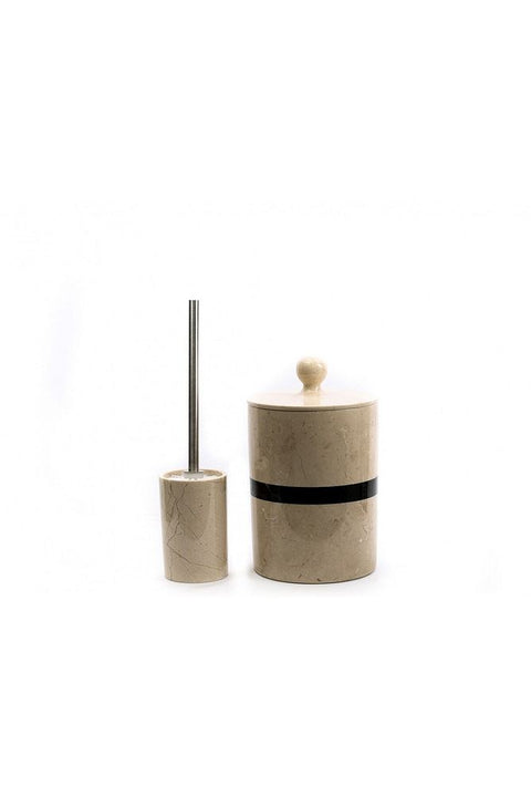 Beige Marble Trash Can and Beige Marble WC Brush Holder Chrome