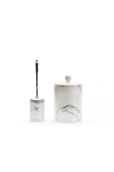 Lilac Marble Trash Can and Lilac Marble Toilet Brush Holder Chrome