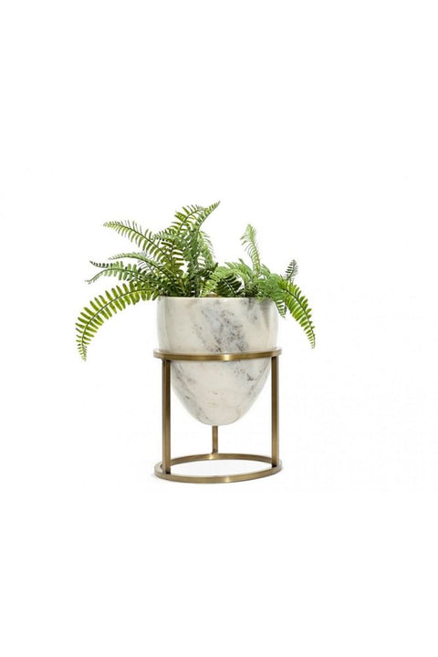 2-Piece White Marble Flowerpot with Metal Legs