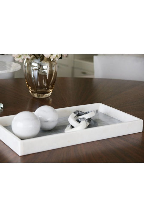 White Gray Marble Rectangular Tray