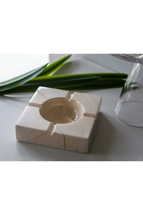 Square Beige Marble Ashtray Large