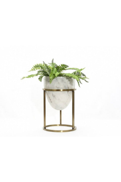 2-Piece White Marble Flowerpot with Metal Legs