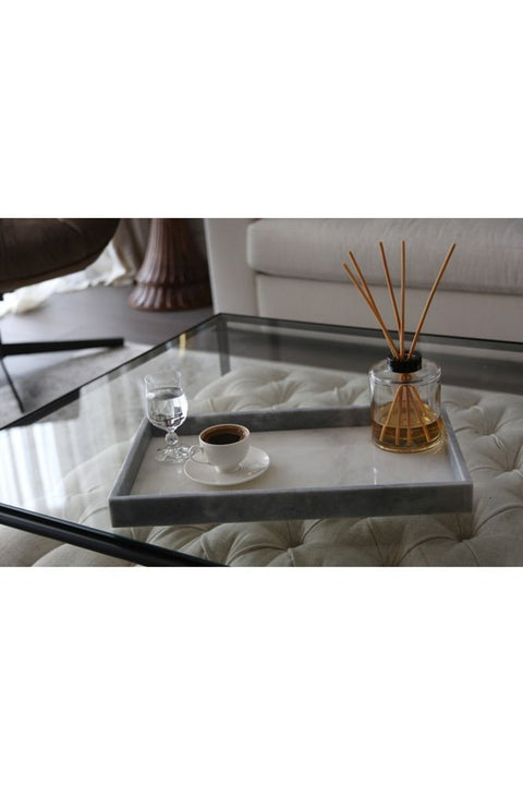 White Gray Marble Rectangular Tray