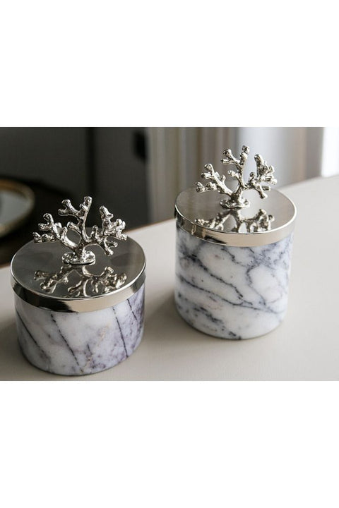 Lilac Marble Candle Holder with Metal Lids for 2