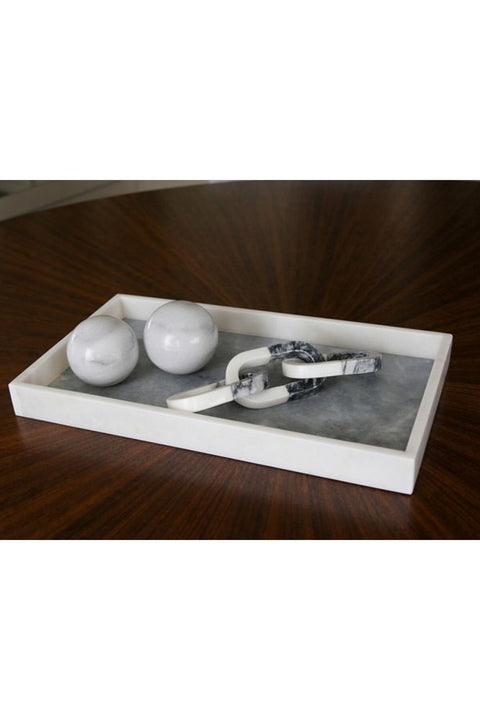 White Gray Marble Rectangular Tray