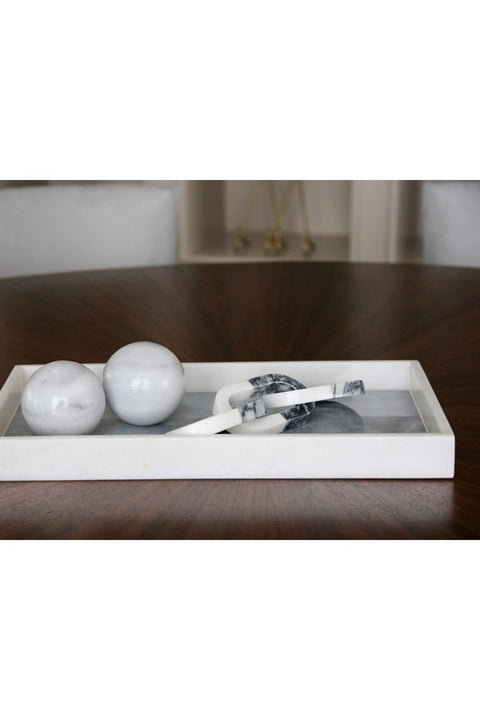 White Gray Marble Rectangular Tray