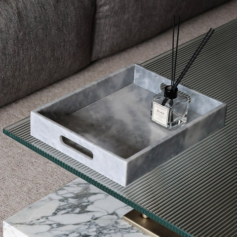 Gray Marble Handled Rectangular Tray