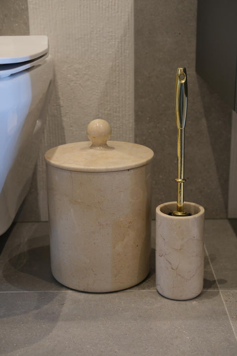 9-Piece Beige Marble Round Shape Bathroom Set Gold