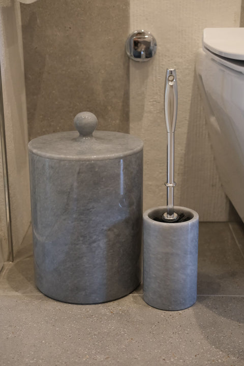 9 Piece Gray Marble Round Shape Bathroom Set Gold